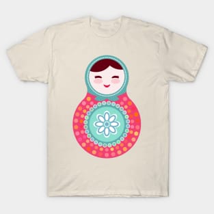 Russian dolls matryoshka (background, pink and blue colors) T-Shirt